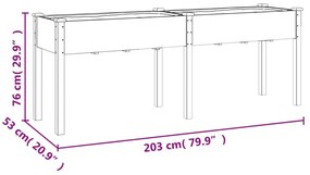 Vaso/floreira c/ forro 203x53x76 cm abeto maciço castanho
