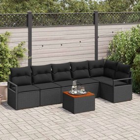 vidaXL Conjunto de Sofá de Jardim com almofada 7 pcs Preto vime PE