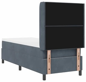 Cama Box com Colchão &amp; LED Cinza Escuro 80x200 cm Veludo