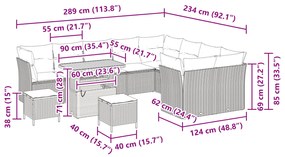 Conjunto de Sofás de Jardim vidaXL de 12 Peças com Almofadas Beje Ratt
