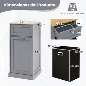 Armário para roupa suja com cesto para roupa suja e gaveta Lavandaria para casa de banho 40 x 37 x 82 cm Cinzento