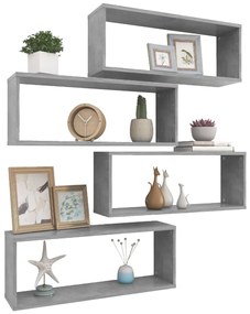 Prateleiras parede forma de cubo 4 pcs 60x15x23cm cinza cimento