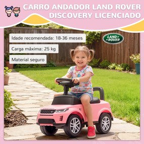 Carro Andador para Crianças  com Licença de Land Rover com Armazenamento Buzina Sons de Motor 65,5x28x42 cm Rosa