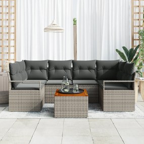 Conjunto de Sofá de Jardim vidaXL de 7 Peças com Almofadas Cinza Vime