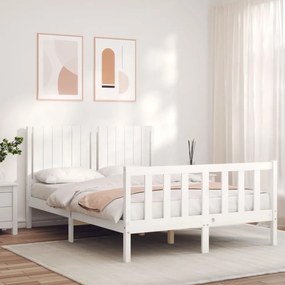 3192922 vidaXL Estrutura de cama de casal com cabeceira madeira maciça branco