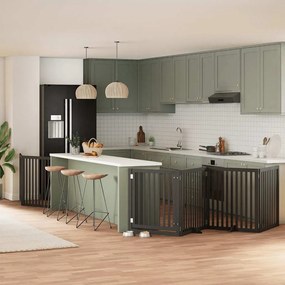 vidaXL Portão p/ cães com porta dobrável 8 painéis 640 cm álamo preto