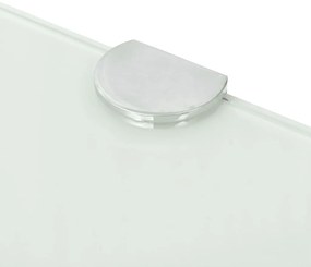 Prateleira canto, suportes cromados, vidro branco 25x25cm