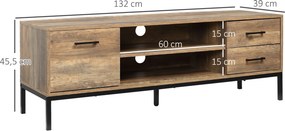 Móvel para televisão, para ecrãs até 50 polegadas, com armário, 2 gavetas e prateleira 132 x 39 x 45,5 cm, castanho-escuro