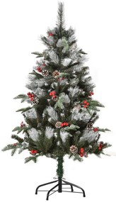 HOMCOM Árvore de Natal Artificial 120cm com 239 Ramas 27 Pinhas e 27 Frutinhas Folhas de PVC PE Base Dobrável e Suporte Metálico Decoração de Natal para Interiores Verde