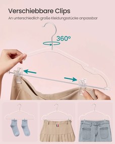 Conjunto 30 cabides para calças 40,6 x 22,5 cm com ganchos giratórios transparentes