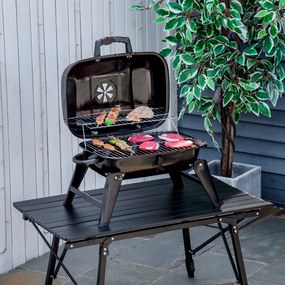 Outsunny Barbecue a Carvão Portátil Barbecue a Carvão de Mesa Compacta para Jardim Exterior Campismo 59x43x39 cm Preto