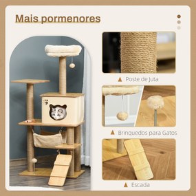 Árvore Arranhadora para Gatos Torre de Escalada com Plataformas Rede Escada Caverna Postes para Arranhar de Juta Bola Supensa e Descanso 60x40x130cm B
