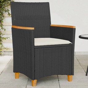 vidaXL Cadeiras de jardim c/ almofadões 2 pcs vime PE/madeira preto