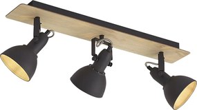 Foco de teto preto com madeira 3-luzes giratório e inclinável - Jakub