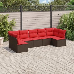 vidaXL 7 pcs conjunto de sofás jardim c/ almofadões vime PE castanho
