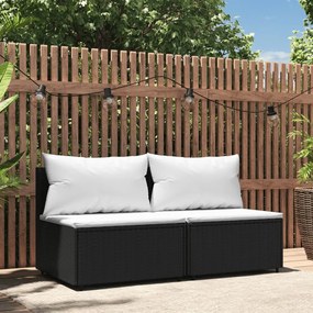 vidaXL Sofás de centro p/ jardim c/ almofadões 2 pcs vime PE preto