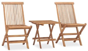 vidaXL 3 pcs conjunto jantar dobrável p/ exterior madeira teca maciça