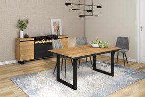 Mesa de sala de jantar | 8 pessoas | 170 | Robusto e estável graças à sua estrutura e pernas sólidas | Ideal para reuniões familiares | Oak e  preta |