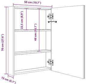 Armário espelhado para casa de banho com LED 50x13x70 cm