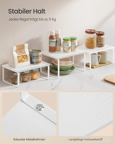 Conjunto de 3 prateleiras cozinha para especiarias empilháveis e expansíveis, branco