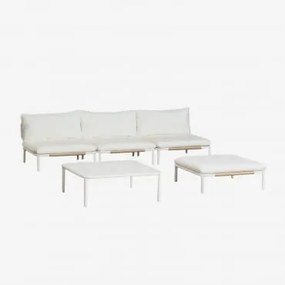 Conjunto De Jardim Com Sofá Modular De 3 Peças, Mesa De Centro E Puff Em Aço Roubly Beige De Amêndoa - Sklum