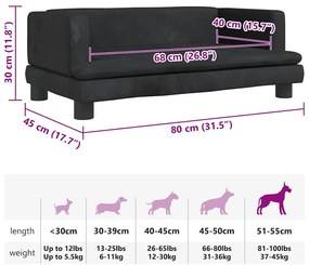 Cama para cães 80x45x30 cm veludo preto