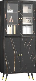 Biblioteca, estante com 6 prateleiras, móvel de arrumação com 6 prateleiras abertas, porta de vidro e armário embutido 70 x 35 x 170 cm, preto