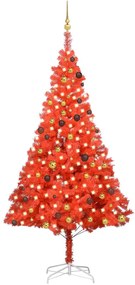 vidaXL Árvore Natal artificial pré-iluminada c/ bolas PVC vermelho