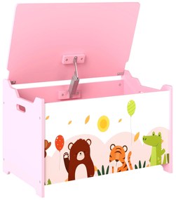 Baú de Brinquedos com Tampa Rebatível Fecho Suave Alças e Estampados de Animais 60x37x39 cm Rosa