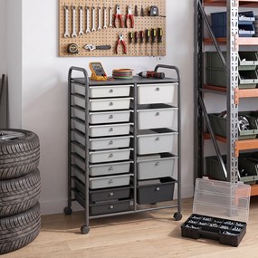 Carrinho de Armazenamento com 15 Gavetas, 63 x 38 x 96 cm, Rodas com Travão, Preto