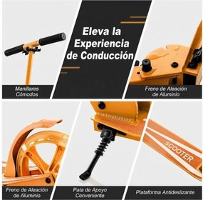 Trotinete para crianças com plataforma de alumínio, guiador ajustável em 3 posições e alça para crianças laranja