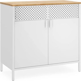 Armário de armazenamento em aço, cozinha, sala, escritorio 40 x 80 x 76 cm com orifícios bege-branco