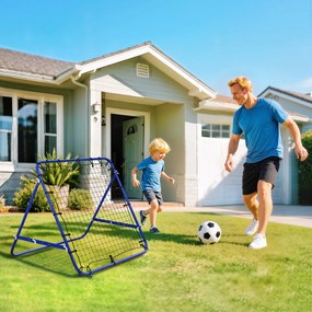 Rede de Ressalto para Futebol em Metal com Ângulo Ajustável e 20 Cordas Elásticas 96x80x96 cm Azul