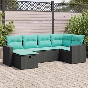 vidaXL 6 pcs conjunto sofás de jardim c/ almofadões vime PE preto
