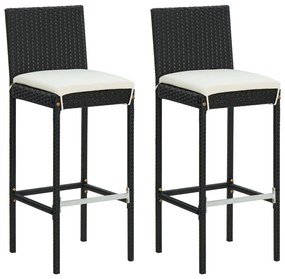 Bancos de bar com almofadões para jardim 2 pcs vime PE preto