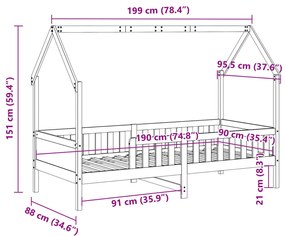 Cama infantil formato casa 90x190 cm madeira de pinho maciça