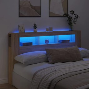 Cabeceira de Cama Giancarlo com Luzes LED - 180cm - Carvalho - Design