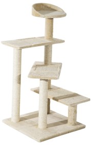 Árvore para gato Poste para arranhar com cama de plataforma e cobertor de sisal de veludo bege - 50x50x100cm