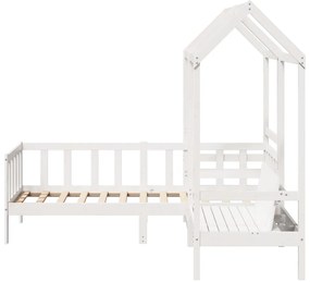 Conj. sofá-cama e banco c/ telhado 90x200cm pinho maciço branco