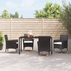 Cadeiras de jardim com almofadões 4 pcs vime PE preto