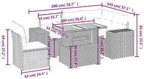 6 pcs conjunto de sofás p/ jardim com almofadões vime PE bege