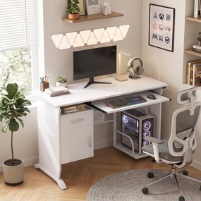 Secretária para computador, 100 x 52 x 75 cm, prateleira deslizante para teclado, gavetas e suporte para unidade central, branca