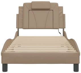Estrutura cama c/ luzes LED 90x190 cm couro artif. cappuccino