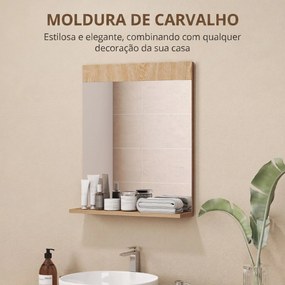 Espelho de Casa de Banho de Parede com Prateleira Aberta 50x12x60 cm Carvalho