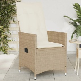 vidaXL Cadeira de jardim reclinável com almofadões vime PE bege