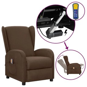vidaXL Poltrona elevatória de massagens tecido castanho
