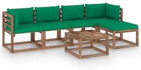 6 pcs conjunto lounge para jardim com almofadões verdes