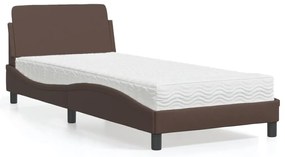 vidaXL Cama com colchão Dover 90x190 cm couro artificial castanho
