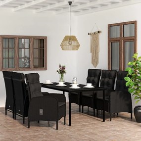 vidaXL 7 pcs conjunto de jantar para jardim com almofadões preto