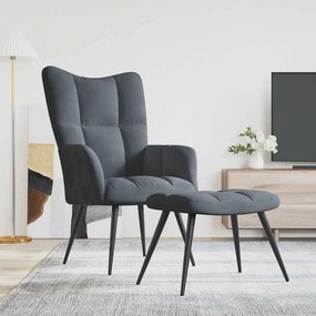 vidaXL Cadeira de descanso com banco veludo cinzento-escuro